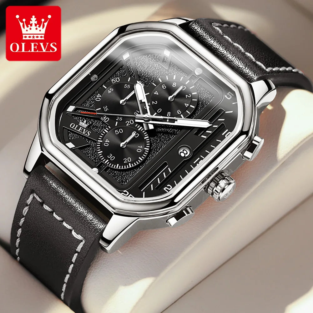 OLEVS 9950 Luxury Brand Men's Quartz Watch Fashion Business Leather Waterproof Timing Code Watch Sports Men's Watch Reloj Hombre