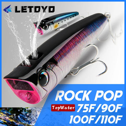 LETOYO Topwater Popper 8.5-30g floating Rock pop Artificial Hard Baits for Bass Perch Pike Fishing Lure