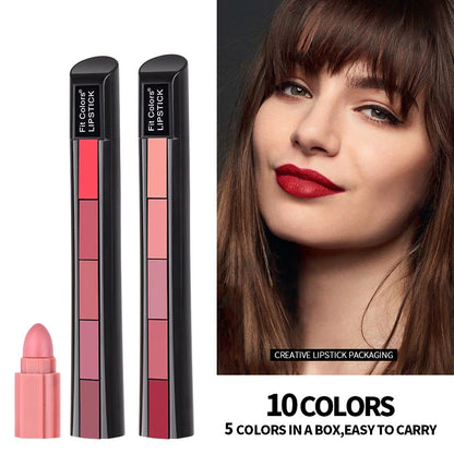 Matte 5-color lipstick set 5 sections matte velvet non-stick lip gloss lipstick