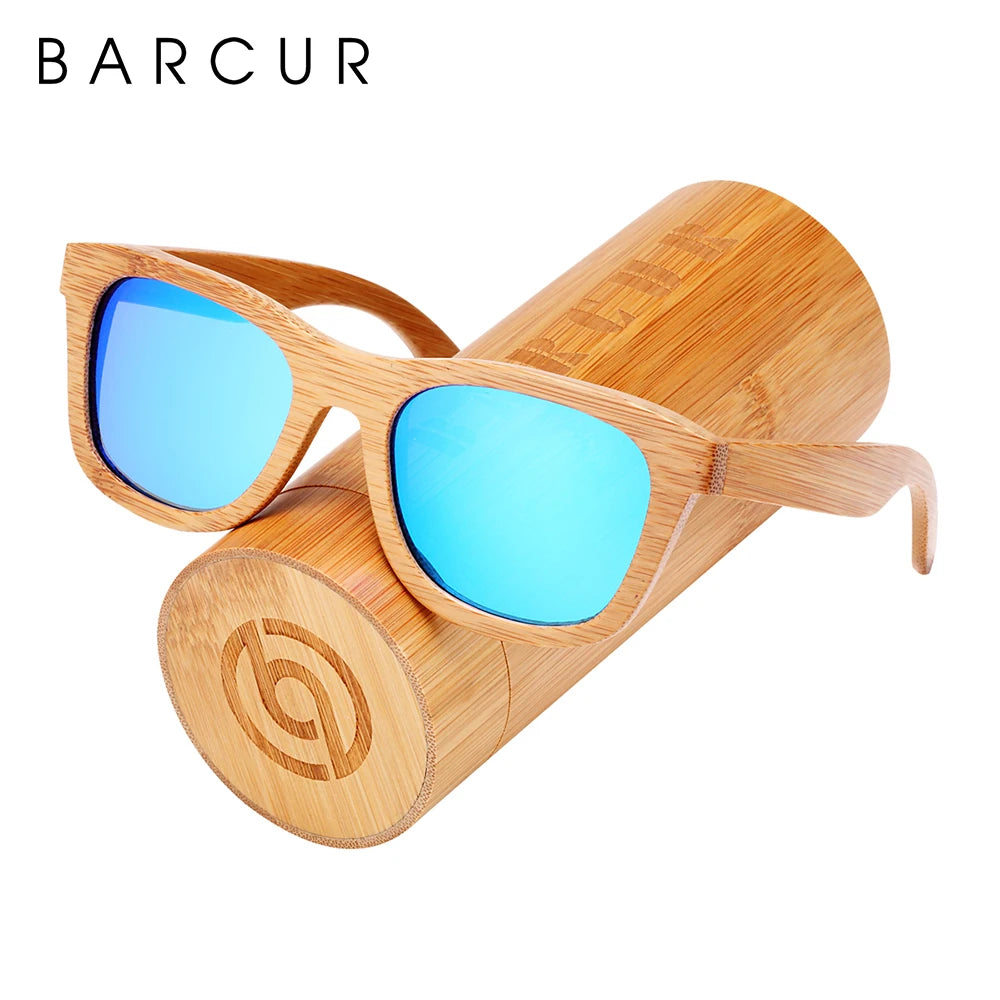 BARCUR Retro Square Men Sun Glasses Women Polarized Sunglasses Natural Bamboo Handmade Wood Sunglasses Beach Wooden UV400