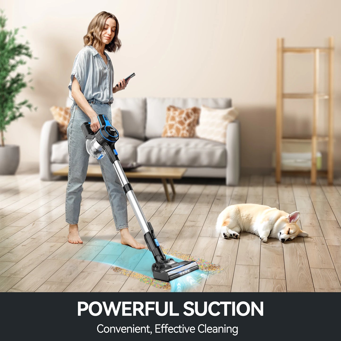 INSE Cordless Vacuum Cleaner 6-in-1 20Kpa Rechargeable Lightweight Stick Vacuum with 2200mAh Battery, for Household Cleaning