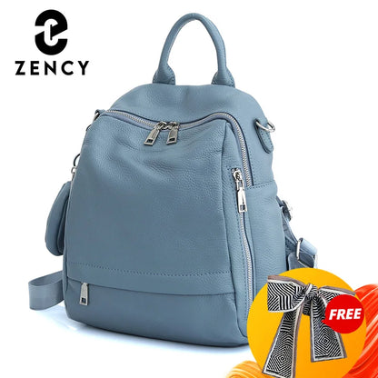 Zency Genuine Leather Women's Backpack High Quality School Bag Travel Female Shopper Shoulder Bag Satchel Rucksack Commuter