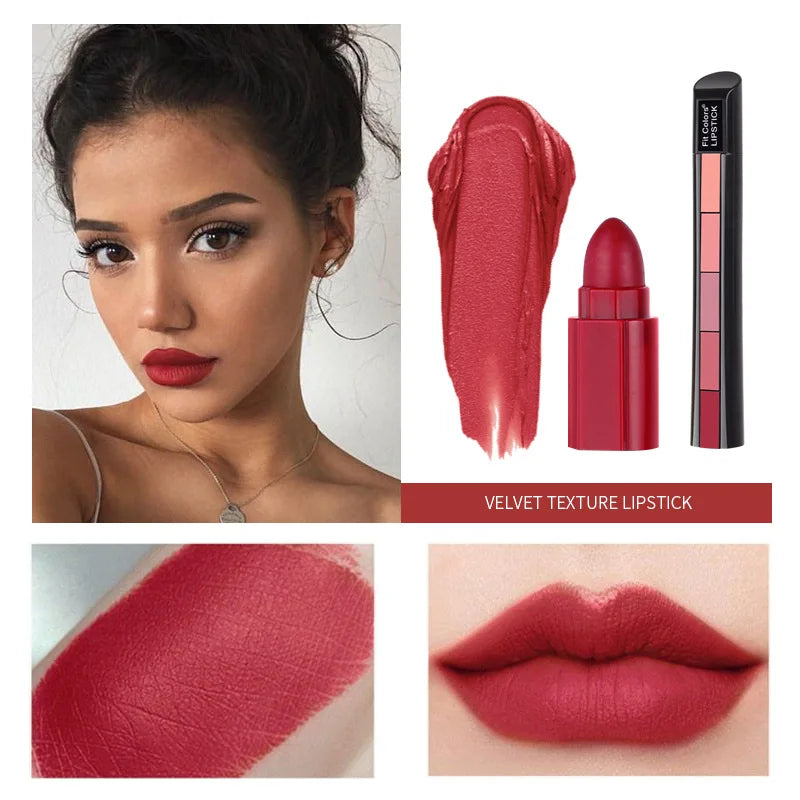 Matte 5-color lipstick set 5 sections matte velvet non-stick lip gloss lipstick