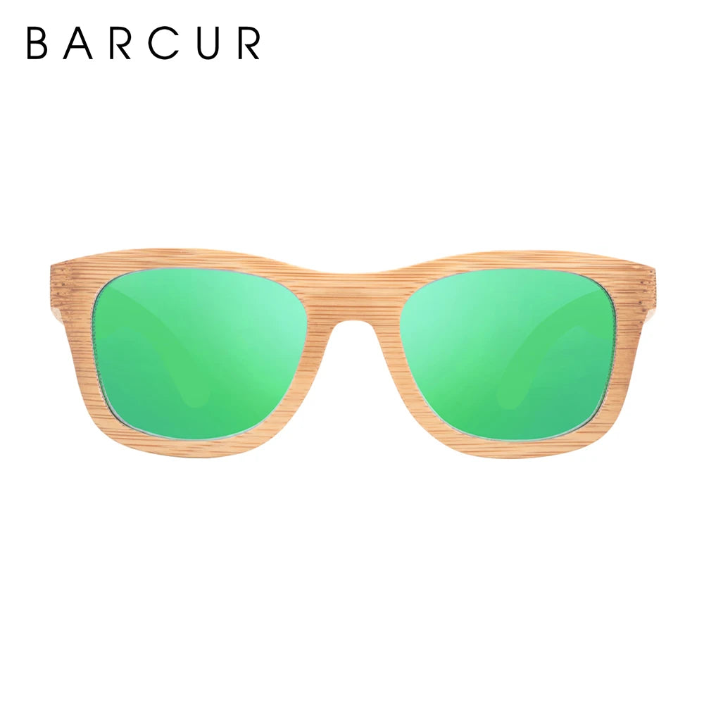 BARCUR Retro Square Men Sun Glasses Women Polarized Sunglasses Natural Bamboo Handmade Wood Sunglasses Beach Wooden UV400