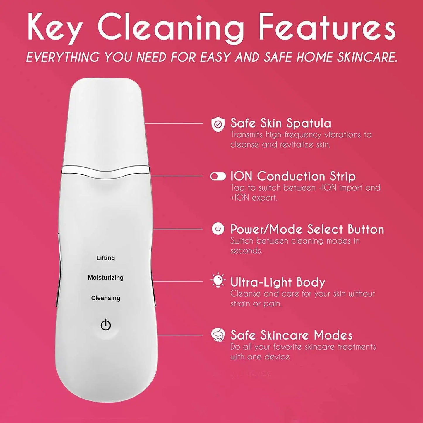 Ultrasonic Face Cleaning Skin Scrubber Cleanser Vibration Blackhead Removal Tool Cleansing Deep Facial Pore Peeling Machine