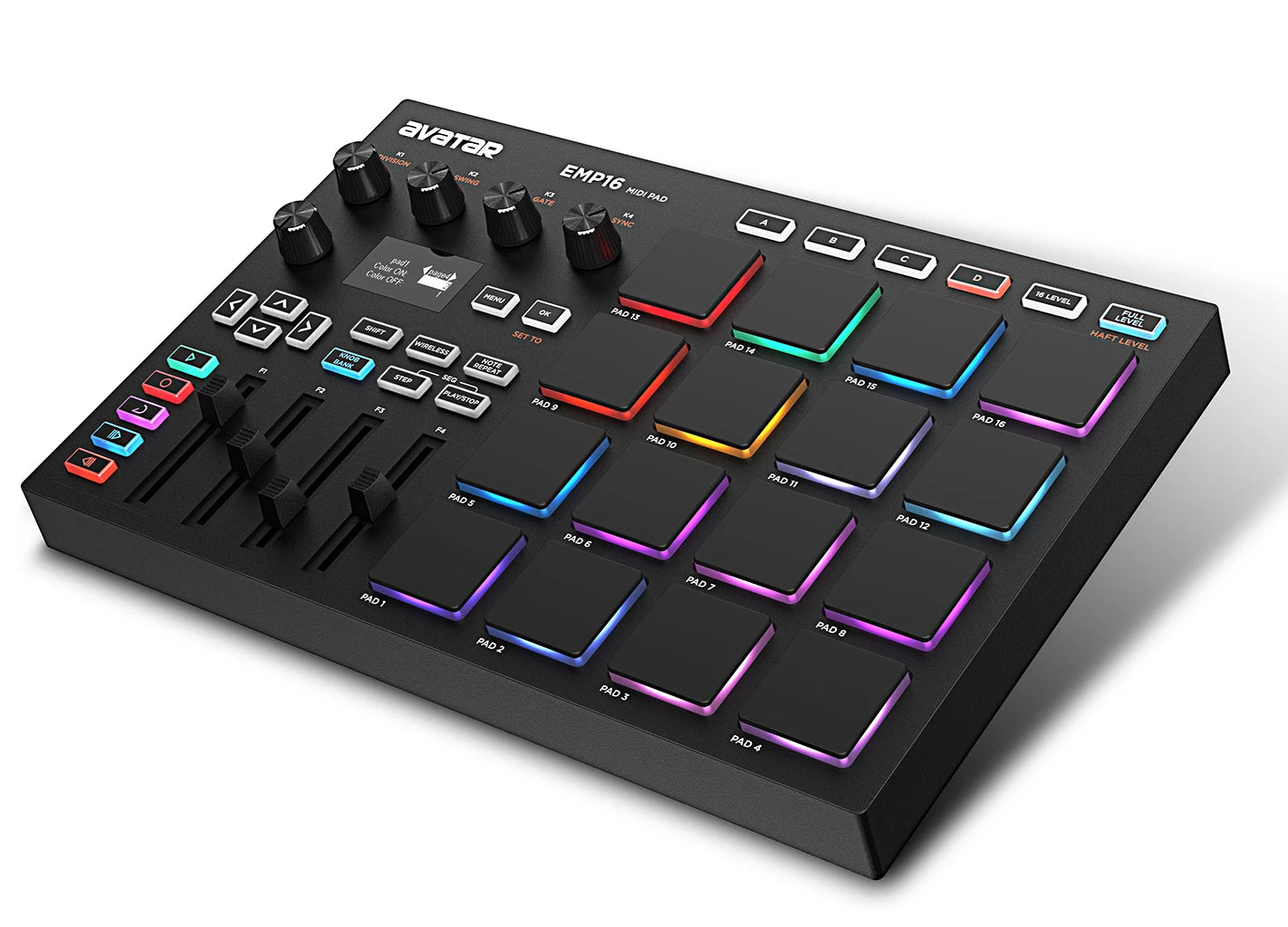 EMP16 MIDI Pad Controller Beat Maker Machine With Bluetooth, 16 RGB Velocity Sensitive Beat Pads, 16 Level, Full/Half Level, OLE