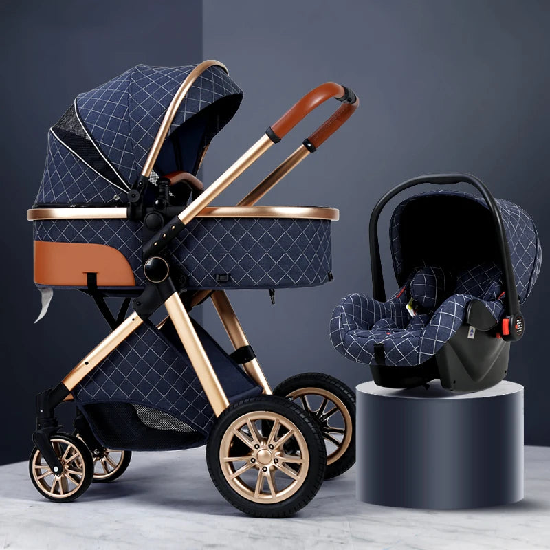 Luxury Baby Stroller 3 in 1 High Landscape Baby Cart Can Sit Can Lie Portable Pushchair Baby Cradel Infant Carrier