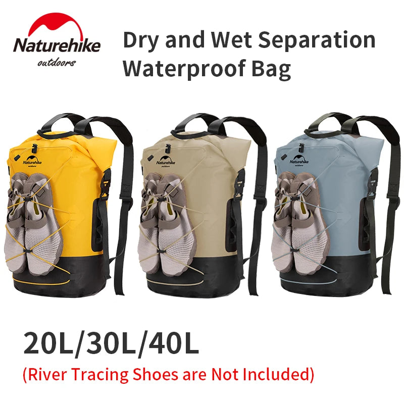 Naturehike TPU 20-40L Waterproof Backpack Dry Wet Separation High Capacity IPX6 Wear Resistant Outdoor Swimming Sport Travel Bag