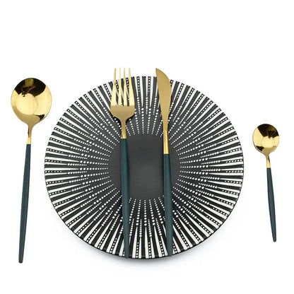 24Pcs Stainless Steel Dinnerware Set Kitchen Green Gold Cutlery Set Knife Fork Spoon Flatware Tableware Western Silverware Set