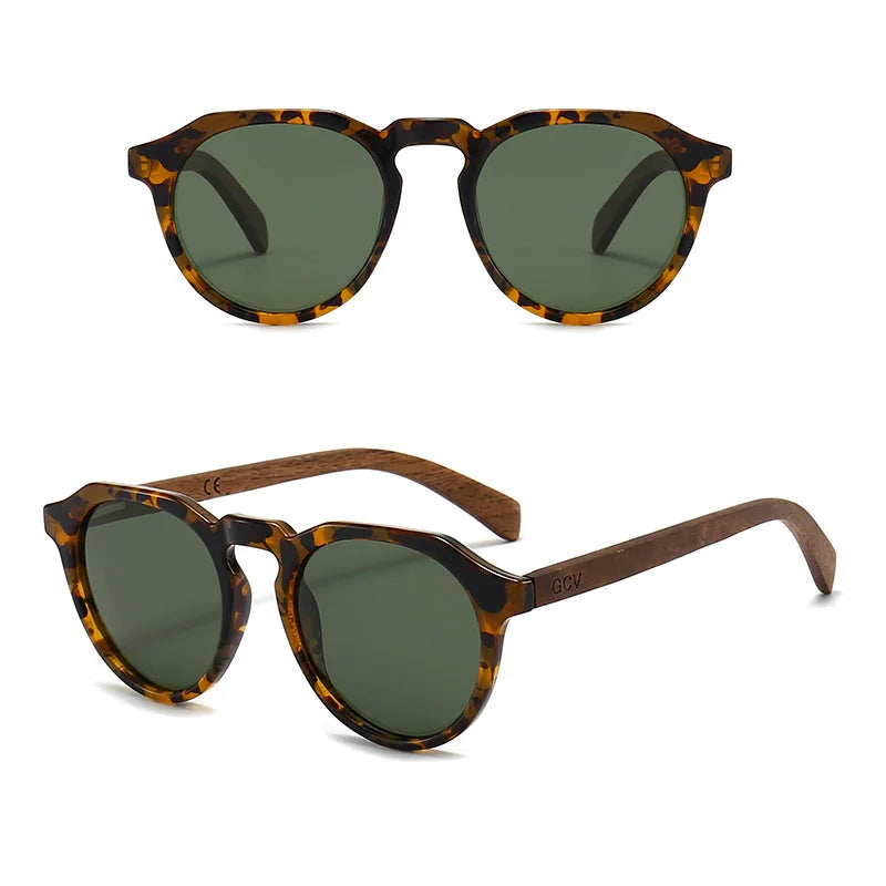 GCV Brand Advanced Walnut Wood Hawksbill Leopard Grain Frames Ultralight Sunglasses Men Women Female Polarized Delicate Fashion