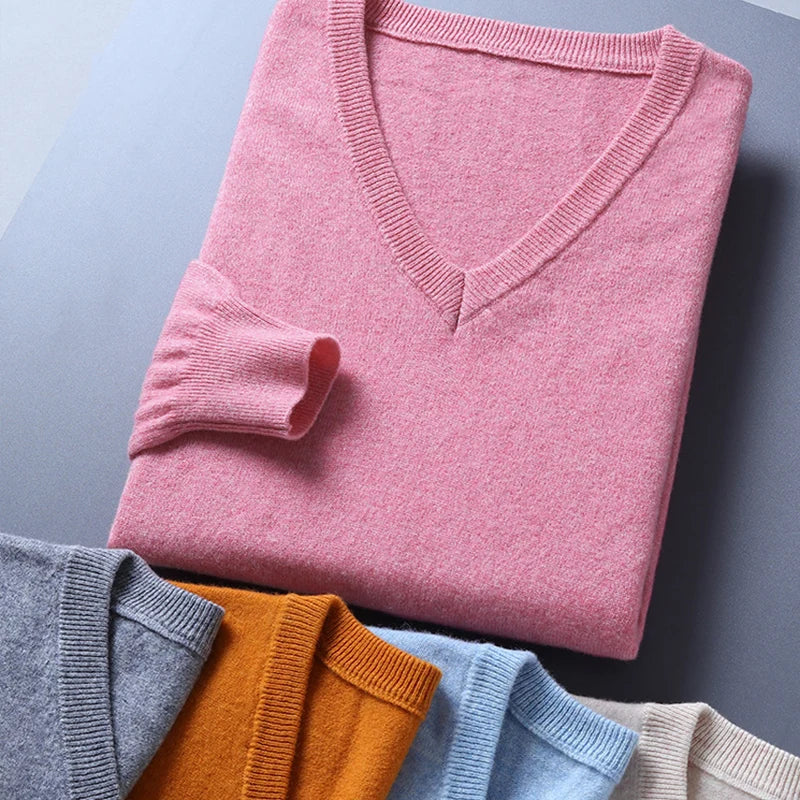 Men Jumpers Hot Sale Vneck Long Sleeve Pullovers Solid Color Standard Clothes Male Woolen Knitting Jumpers