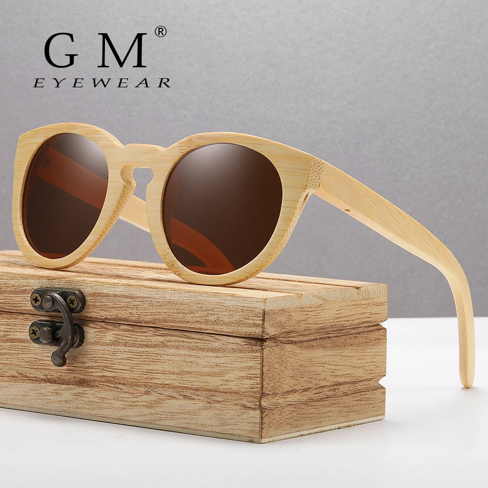 GM Design Women Bamboo Sunglasses With Polarized Mirror Lenses Of Bamboo Wood Sunglasses With Wooden Box