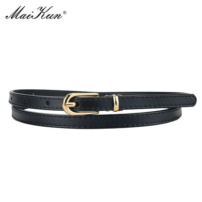 Maikun Women Belts Alloy Pin Buckle Genuine Leather Thin Belt Female Waistband for Jeans Dresses Pants