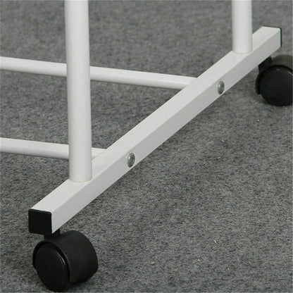 1.5m Large Clothes Rack Double Rail Rolling Stand Shoes Rack Storage Shelf White