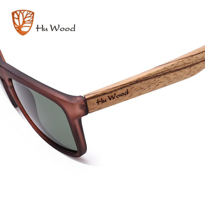 HU WOOD Sunglasses for Men Zebra Wood Polarized Sun glasses Rectangle Lenses Driving UV400 Protection Eyewear Wooden GR8002