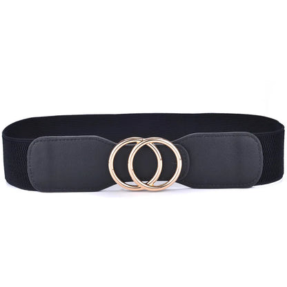 Women's Girdle Elastic Stretch Wide Waist Belts W Double Rings Buckle Cummerbunds Ladies