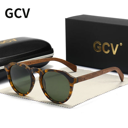 GCV Brand Advanced Walnut Wood Hawksbill Leopard Grain Frames Ultralight Sunglasses Men Women Female Polarized Delicate Fashion