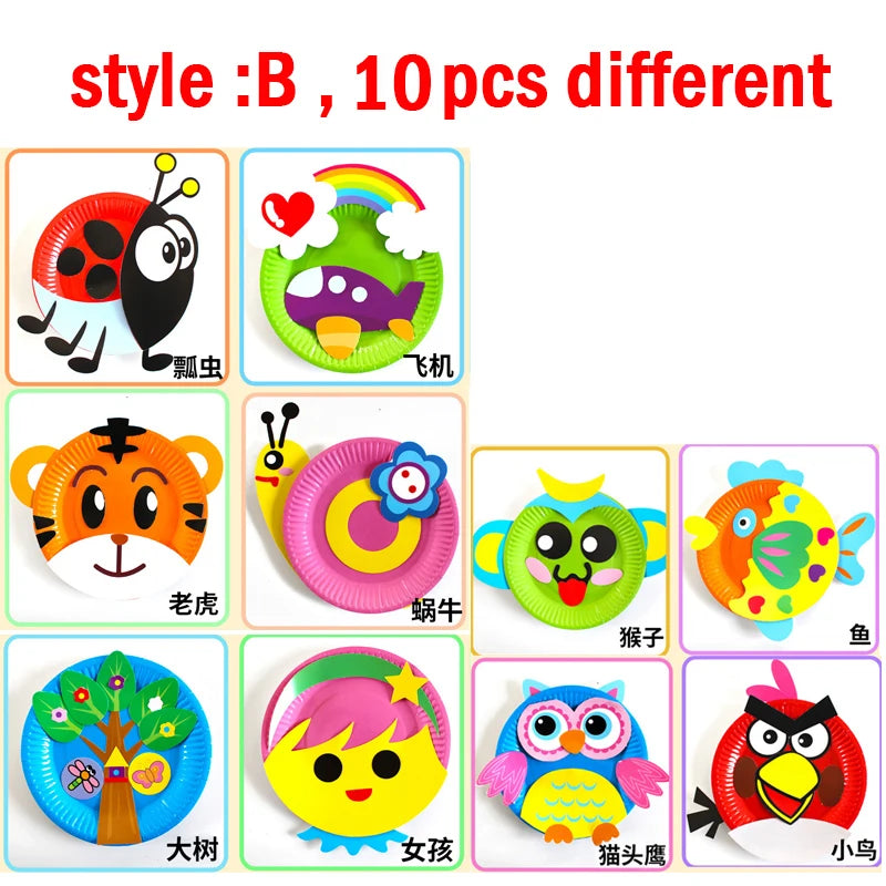 Animal Paper Plate Art Kits Kids DIY 3D Animals Craft Sticker Card Project Teaching Supplies Preschool Toddler Boys Girls