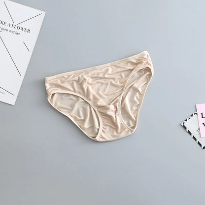 3 Pcs/Lot Female Nature Silk Briefs Solid Thin Women Sexy Underwear Pink Under-pant Comfort Lingerie Panties LVFAN GT-034
