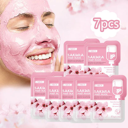 Japan Sakura Mud Face Mask Deep Cleansing Remove Blackheads Oil-Control Clay Mask Moisturizing Packs Facial Skin Care 7pcs