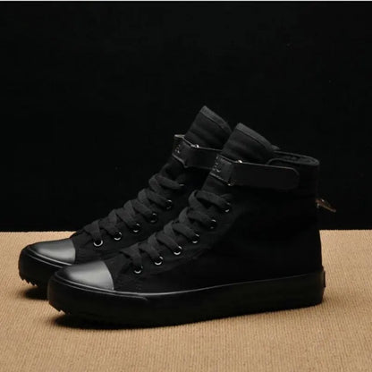 Fashion New Men Light Breathable Canvas Casual All Black white Red High top Solid Color Sneakers Shoes flats 445