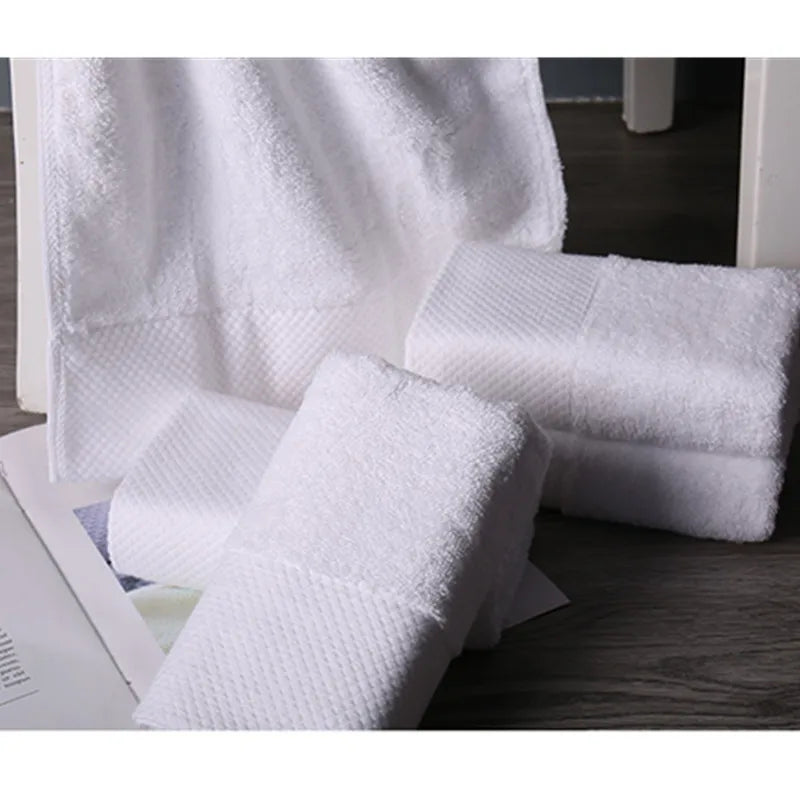 100% cotton thickened white towel jacquard soft bamboo fiber towel strengthen absorbent white towel for home hotel beauty salon