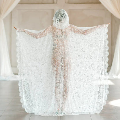 Maternity Photography Prop Long Lace Dress Cape Boho Maternity Photo Shooting Dress See Through Lace Pregnancy Dress