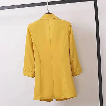 Fashion Women's Jacket Solid Color Yellow Black Cotton Fabric Loose Oversize Coat New Spring Summer Jackets 2023 OL Women's Suit