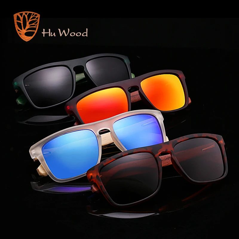 HU WOOD Sunglasses for Men Zebra Wood Polarized Sun glasses Rectangle Lenses Driving UV400 Protection Eyewear Wooden GR8002