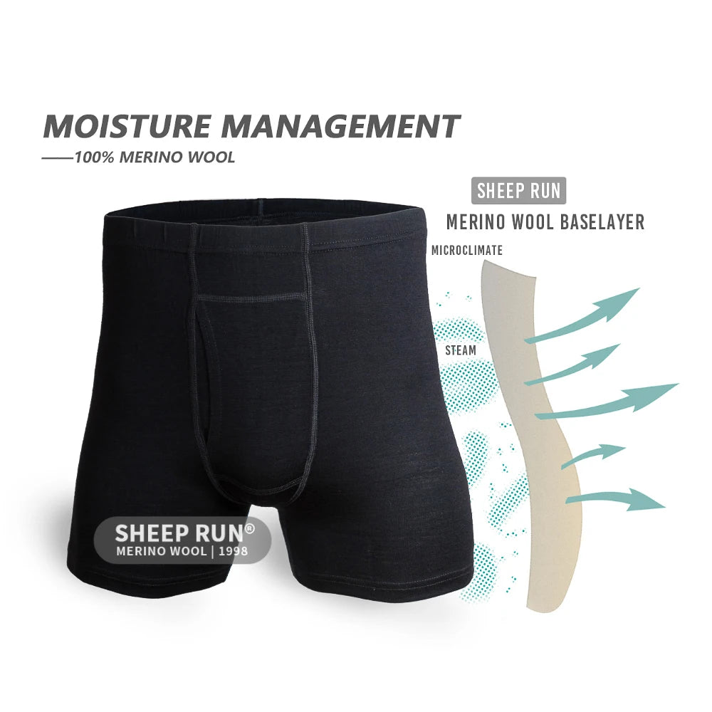 Mens Underwear 100% Merino Wool Boxer Briefs Hiking Running Workout Wicking Breathable Underwear