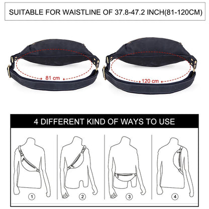 CONTACT'S 100% Crazy Horse Leather Waist Packs Travel Fanny Pack For Men Leather Waist Bag Male Belt Bag Multifunction Chest Bag