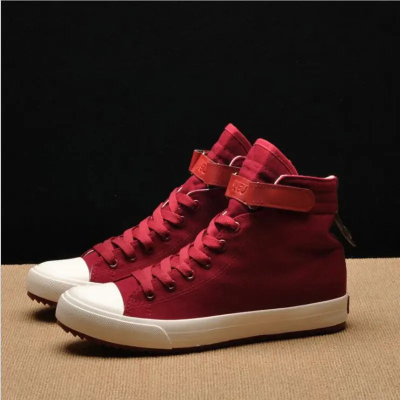 Fashion New Men Light Breathable Canvas Casual All Black white Red High top Solid Color Sneakers Shoes flats 445