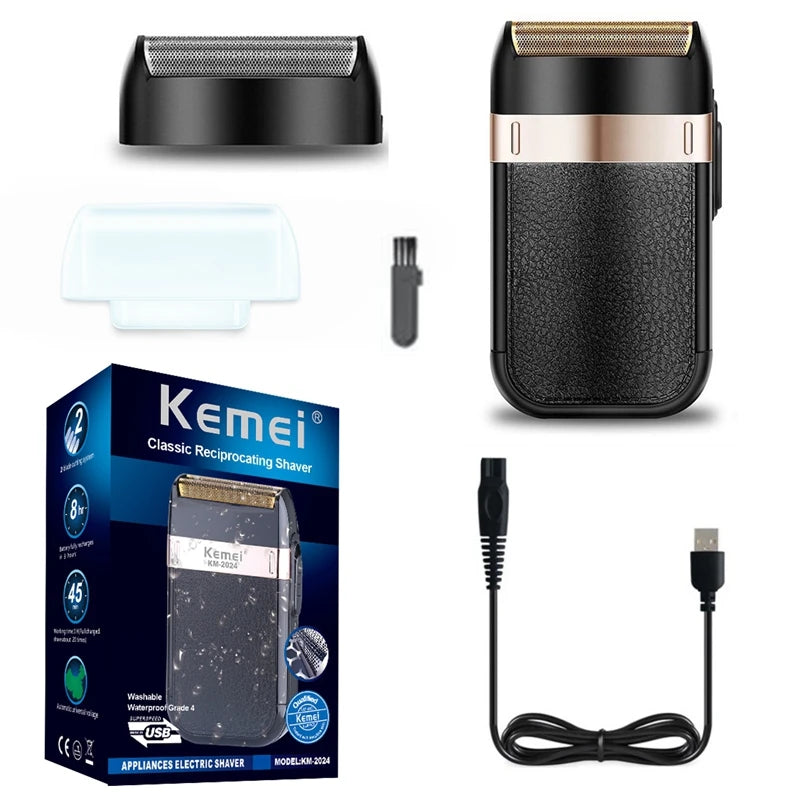 Original Kemei Rechargeable Shaver For Men Waterproof Electric Shaver Beard Machine Bald Head Electric Razor With Extra Mesh