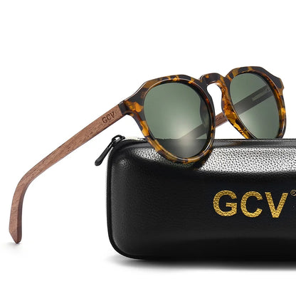 GCV Brand Advanced Walnut Wood Hawksbill Leopard Grain Frames Ultralight Sunglasses Men Women Female Polarized Delicate Fashion