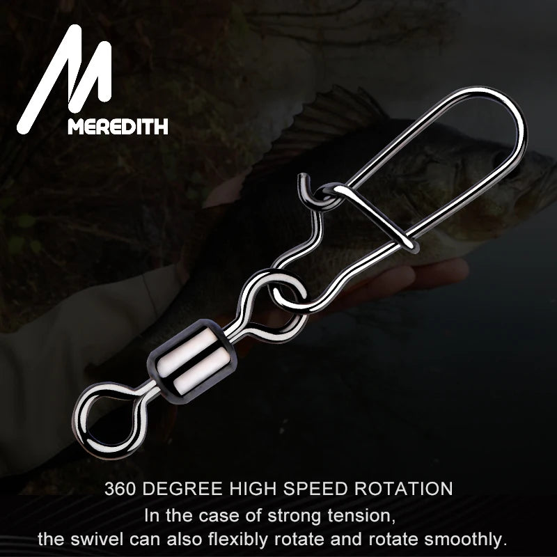 MEREDITH 50PCS Pike Fishing Accessories Connector Pin Bearing Rolling Swivel Stainless Steel Snap Fishhook Lure Swivels Tackle