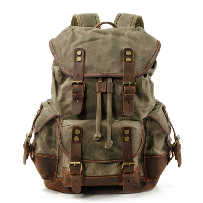 Men's leather backpack for men mochila hombre High Capacity Waxed Canvas Vintage Backpack for School Hiking Travel Rucksack