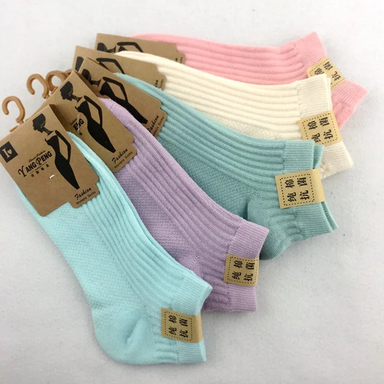 5 Pairs 100 Cotton Socks Women Men Female 1 Set Lot Color Pack Candy Color Ladies Sock Solid Color Invisible Female Sock Unisex