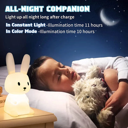 Night Light for Kids Room Cute Bunny Lamp Gifts for Nursery Girls Boys Toddler Kawaii Room Decor USB Silicone Rabbit Night Light