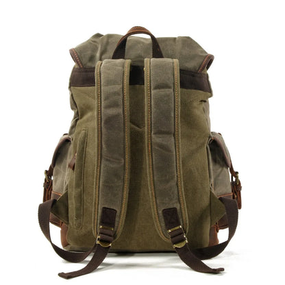 Men's leather backpack for men mochila hombre High Capacity Waxed Canvas Vintage Backpack for School Hiking Travel Rucksack