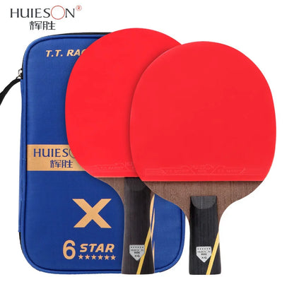 Huieson 6 Star Carbon Fiber Blade Table Tennis Racket Double Face Pimples Ping Pong Paddle Racket Set