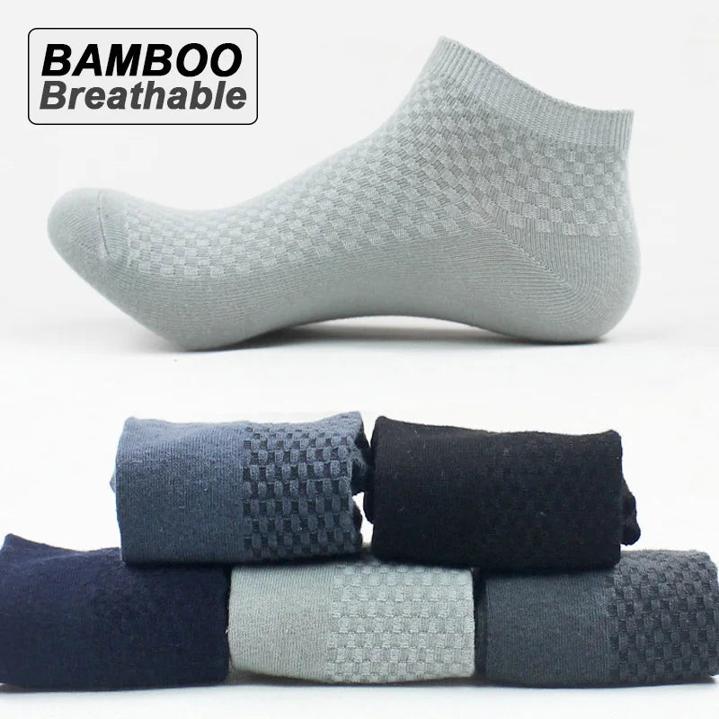 5Pairs/Lot Men's Bamboo Fiber Socks Business Short Breathable Ankle Socks Male Sock High Quality Large Size EU39-48