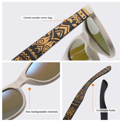 GM Natural Bamboo Fashion Wooden Sunglasses Handmade Polarized Mirror Coating Lenses With Gift Box Temple Pattern Sunglasses