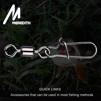 MEREDITH 50PCS Pike Fishing Accessories Connector Pin Bearing Rolling Swivel Stainless Steel Snap Fishhook Lure Swivels Tackle