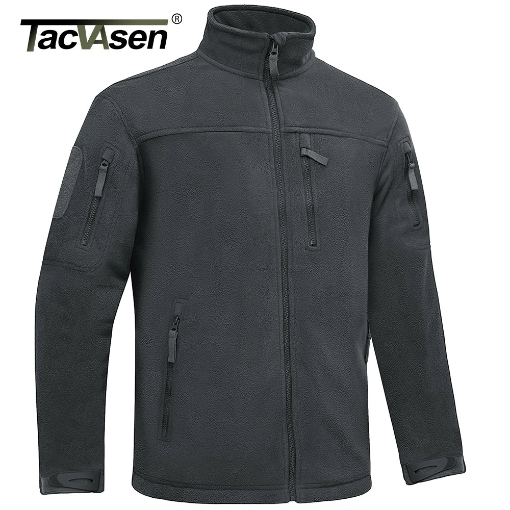 TACVASEN Winter Fleece Jacket Mens Zipper Pockets Work Jacket Thermal Warm Full Zip Fishing Hiking Coats Outwear Man Windbreaker