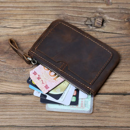 NZPJ Leather Mini Men's Coin Wallet Retro Leisure First Layer Cowhide Lady's Change Purse Crazy Horse Leather Credit Card Bag