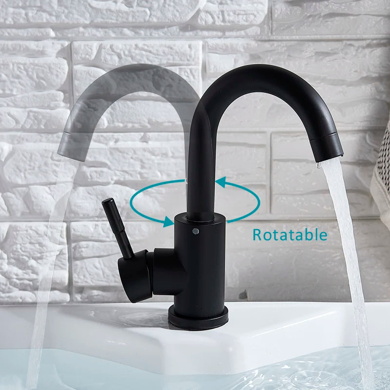 Shinesia Bathroom Basin Faucet Matte Black Series for Sink Vessel Stainless Steel Hot and Cold Water Mixer Tap Crane