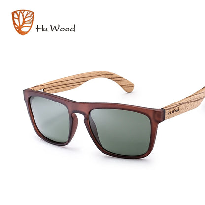 HU WOOD Sunglasses for Men Zebra Wood Polarized Sun glasses Rectangle Lenses Driving UV400 Protection Eyewear Wooden GR8002