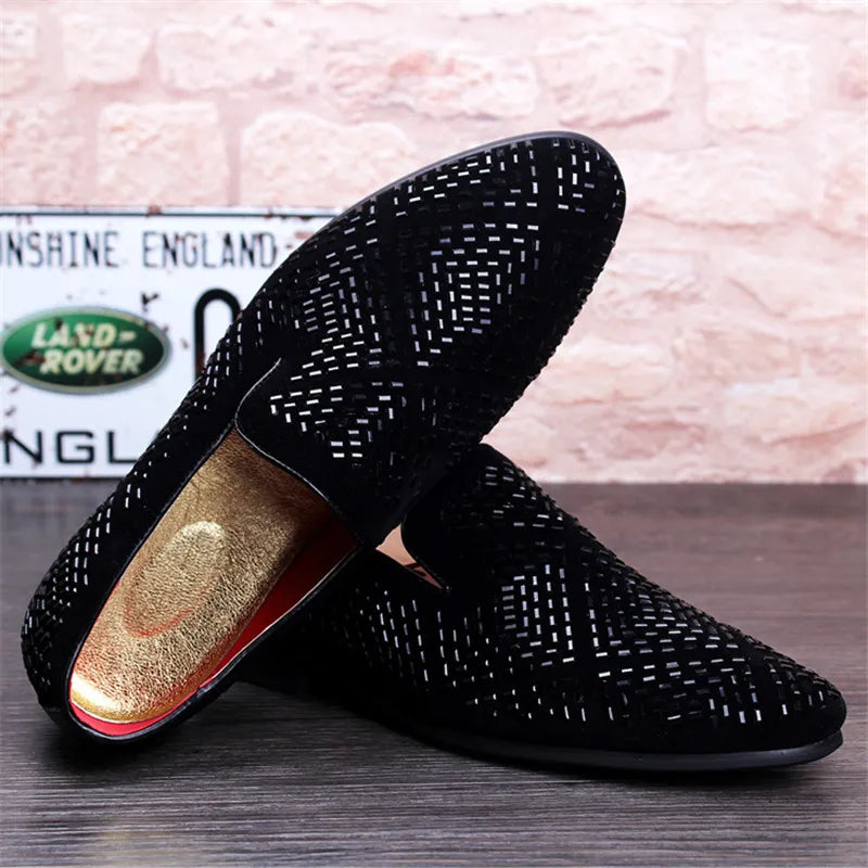 Movechain Arrive Men's Genuine Leather Loafers Casual Shoes Fashion Mens Rhinestone Driving Shoes Man Flats Dress Wedding Shoes