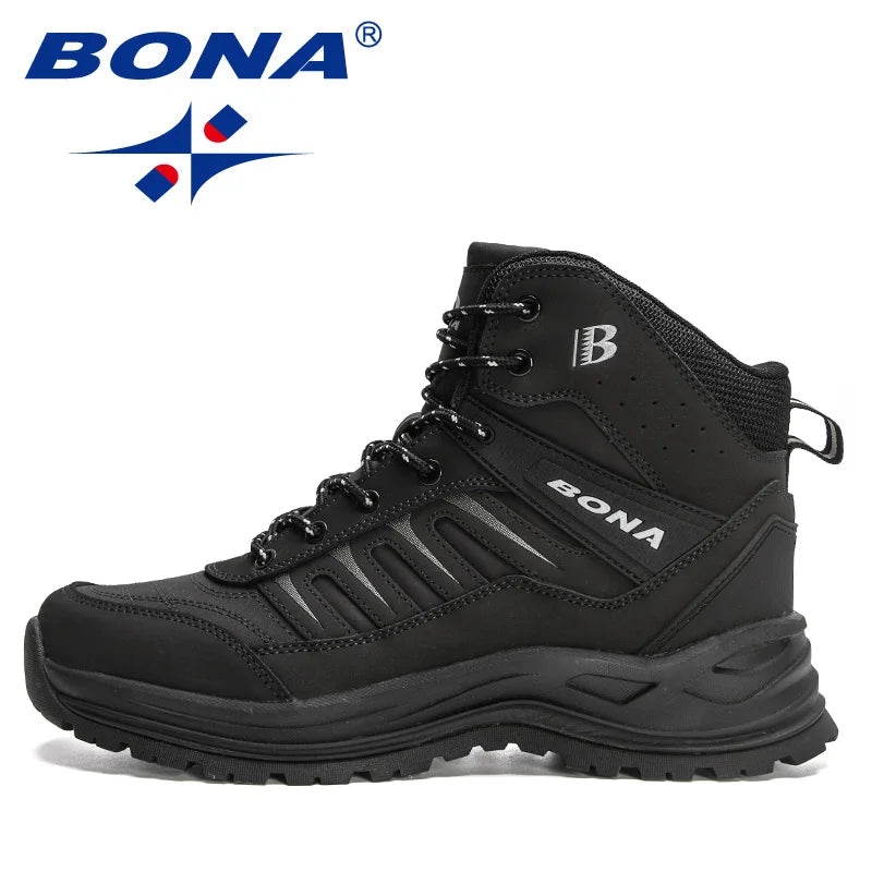 BONA New Designers Winter Snow Boots Men Plush Action Leather Super Warm Ankle Boots Man Outdoor Hiking Boots Mansculino