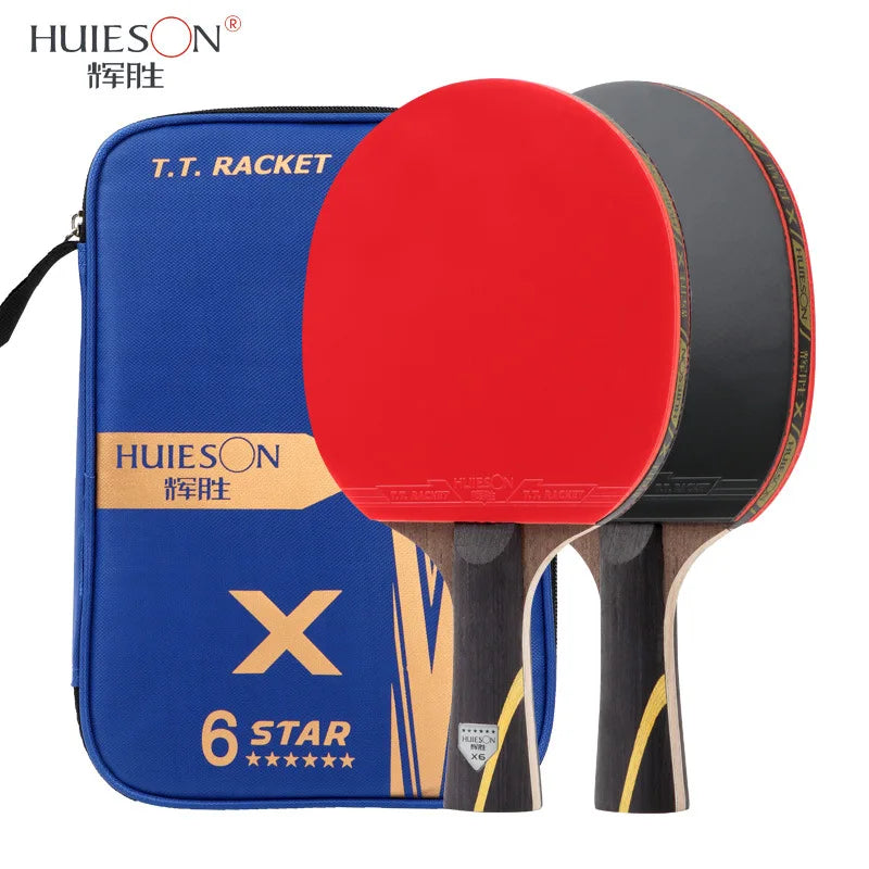 Huieson 6 Star Carbon Fiber Blade Table Tennis Racket Double Face Pimples Ping Pong Paddle Racket Set